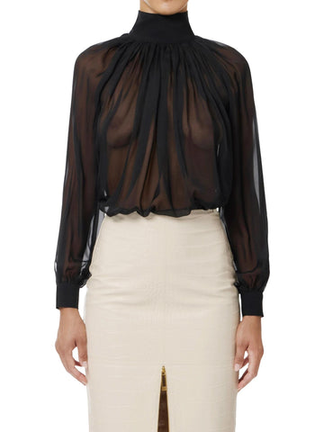 Elisabetta Franchi Blusa in voile con ganci gioiello