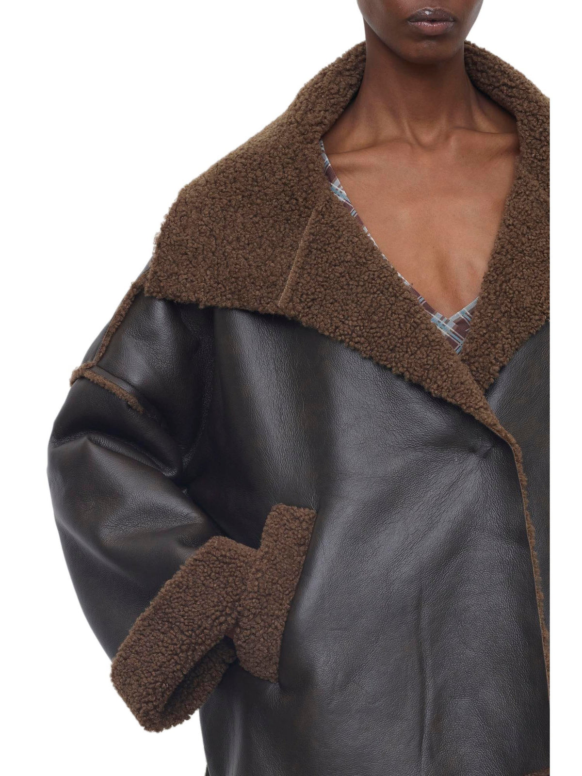 Giacca Oversize in Ecopelle Collo con Reverse