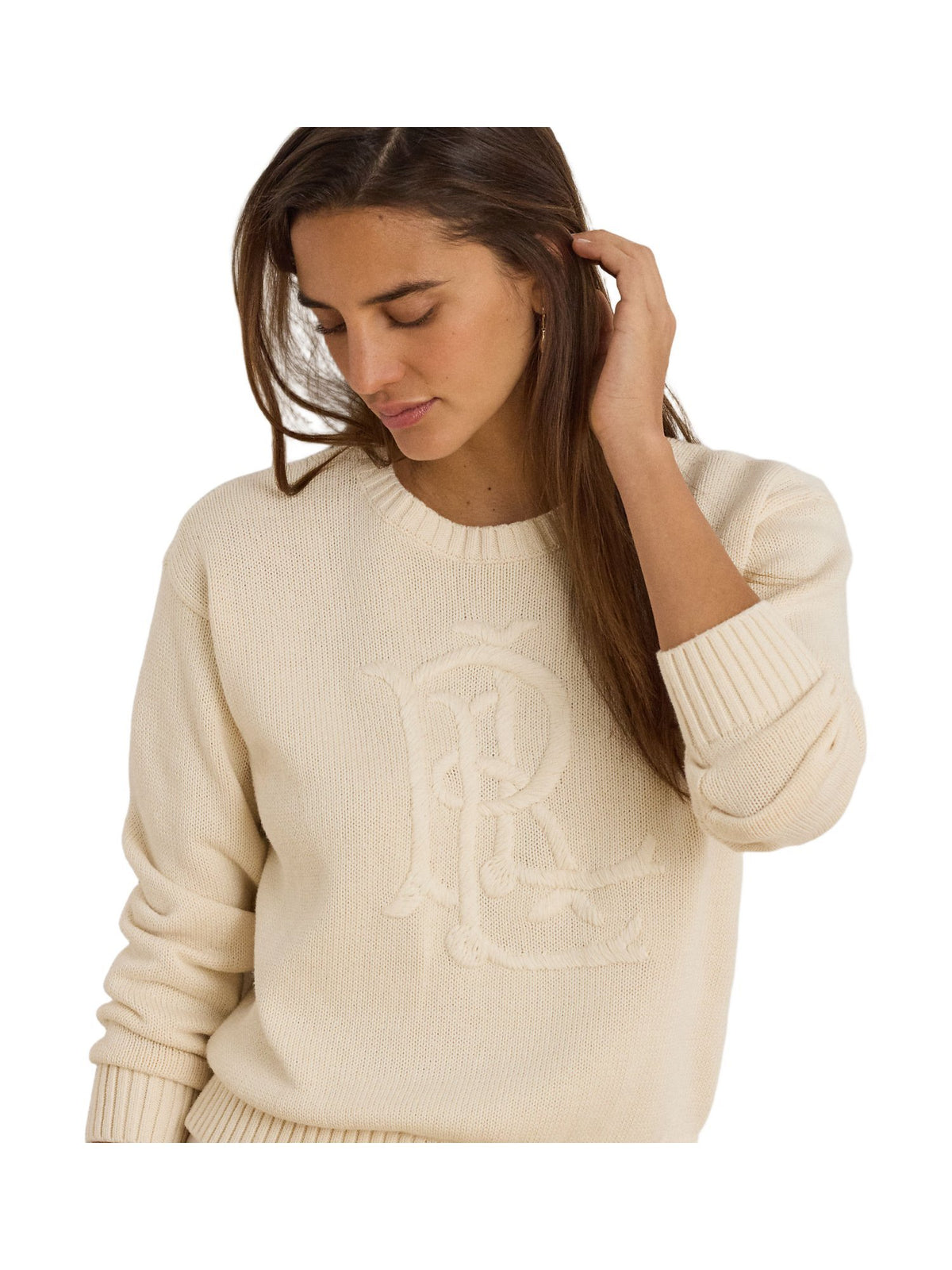 Maglione in cotone pettinato con logo ricamato