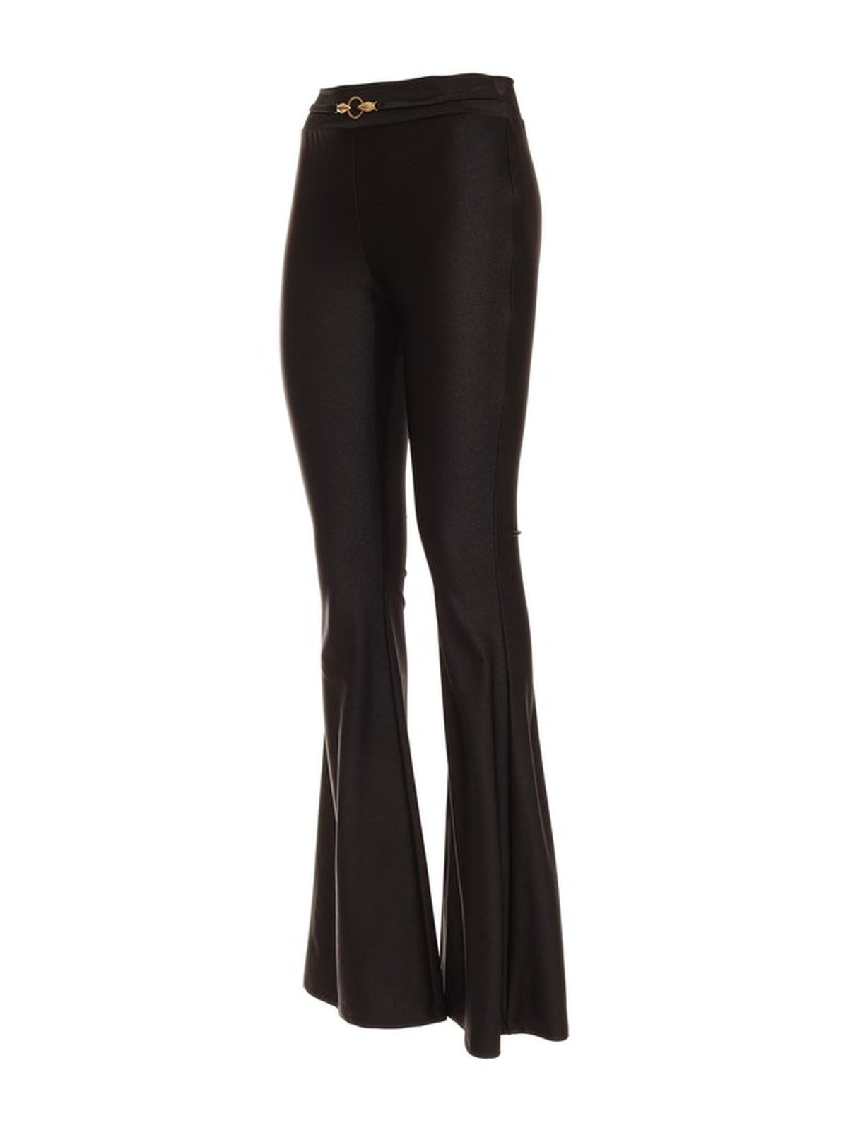 Pantalone Flare Lucido con Dettaglio Dorato