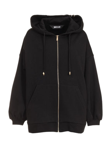 Felpa Oversize con Cappuccio e Zip Dorata