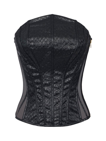 Top corsetto nero effetto pitonato