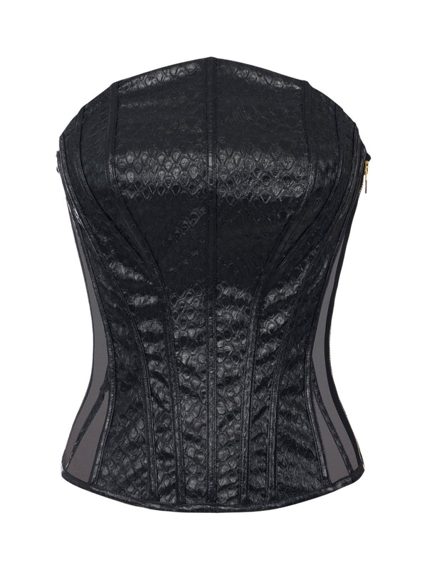 Top corsetto nero effetto pitonato