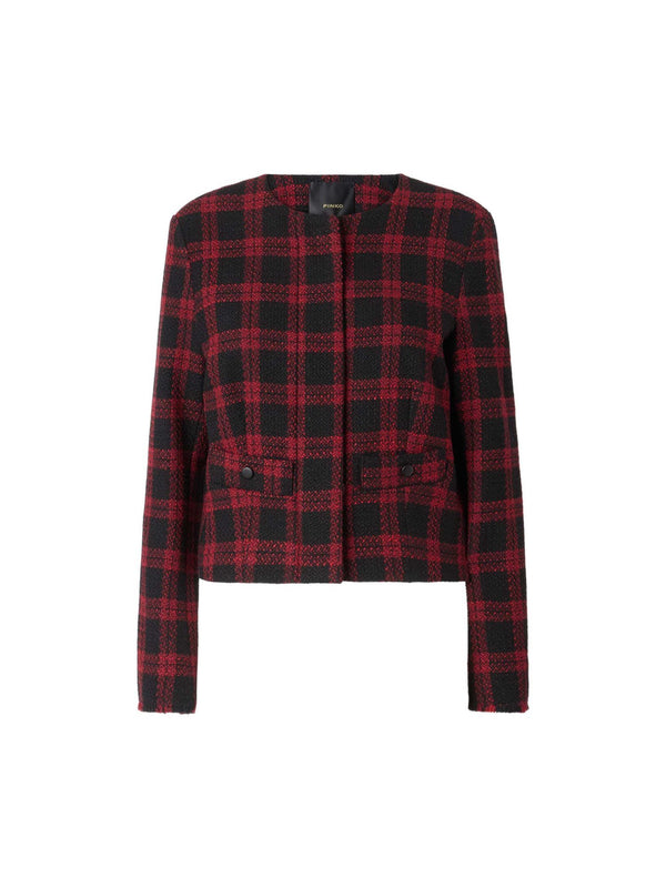 Giacca Corta Girocollo Motivo a Quadri