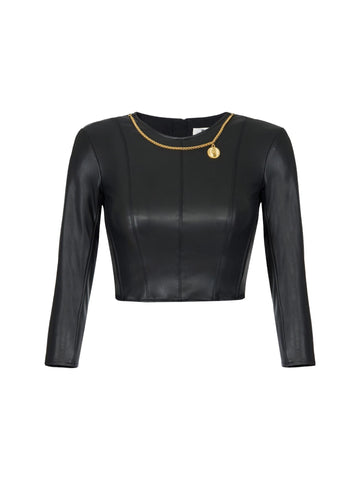 Elisabetta Franchi Maglia in ecopelle con collana