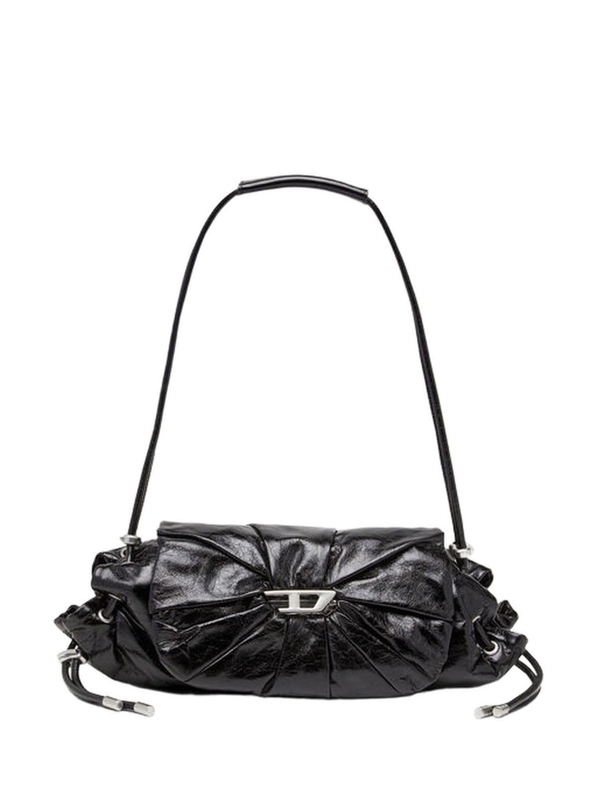 Borsa a spalla piccola arricciata in pelle lucida Scrunch-D
