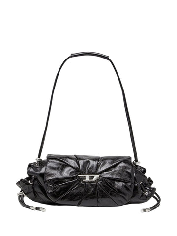 Borsa a spalla piccola arricciata in pelle lucida Scrunch-D