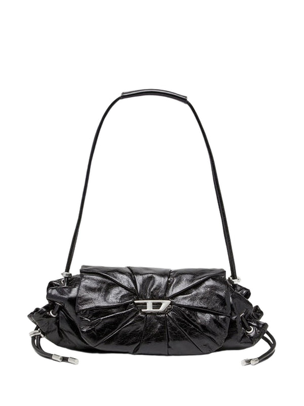 Borsa a spalla piccola arricciata in pelle lucida Scrunch-D