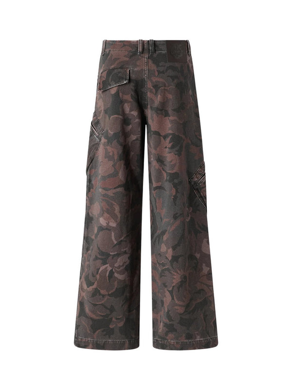 Pantalone Palazzo in Gabardina con Stampa Floreale