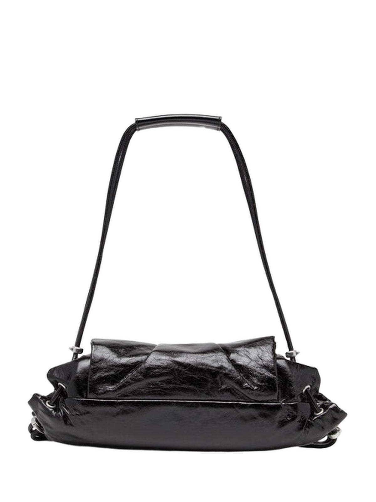 Borsa a spalla piccola arricciata in pelle lucida