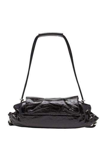 Borsa a spalla piccola arricciata in pelle lucida