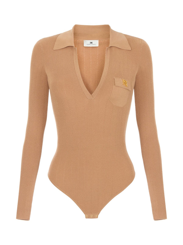 Body in maglia con ricami à jour