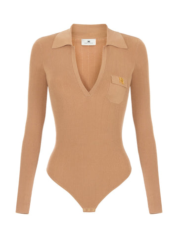 Body in maglia con ricami à jour