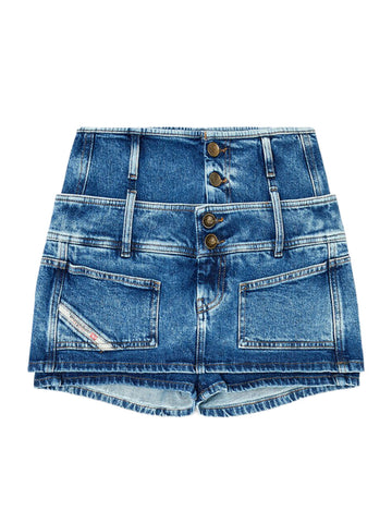 Minigonna pantaloncino in denim con doppia cintura
