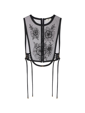 Elisabetta Franchi Top in organza con ricami floreali