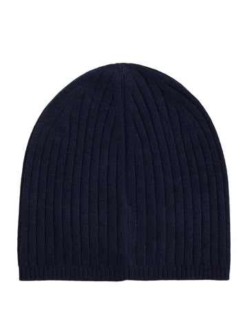 Berretto in cashmere a coste con logo ricamato