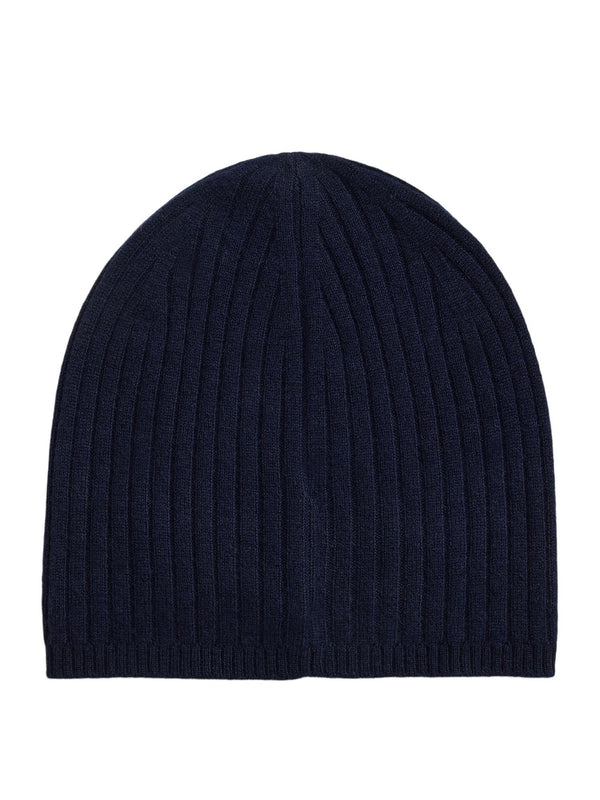 Berretto in cashmere a coste con logo ricamato