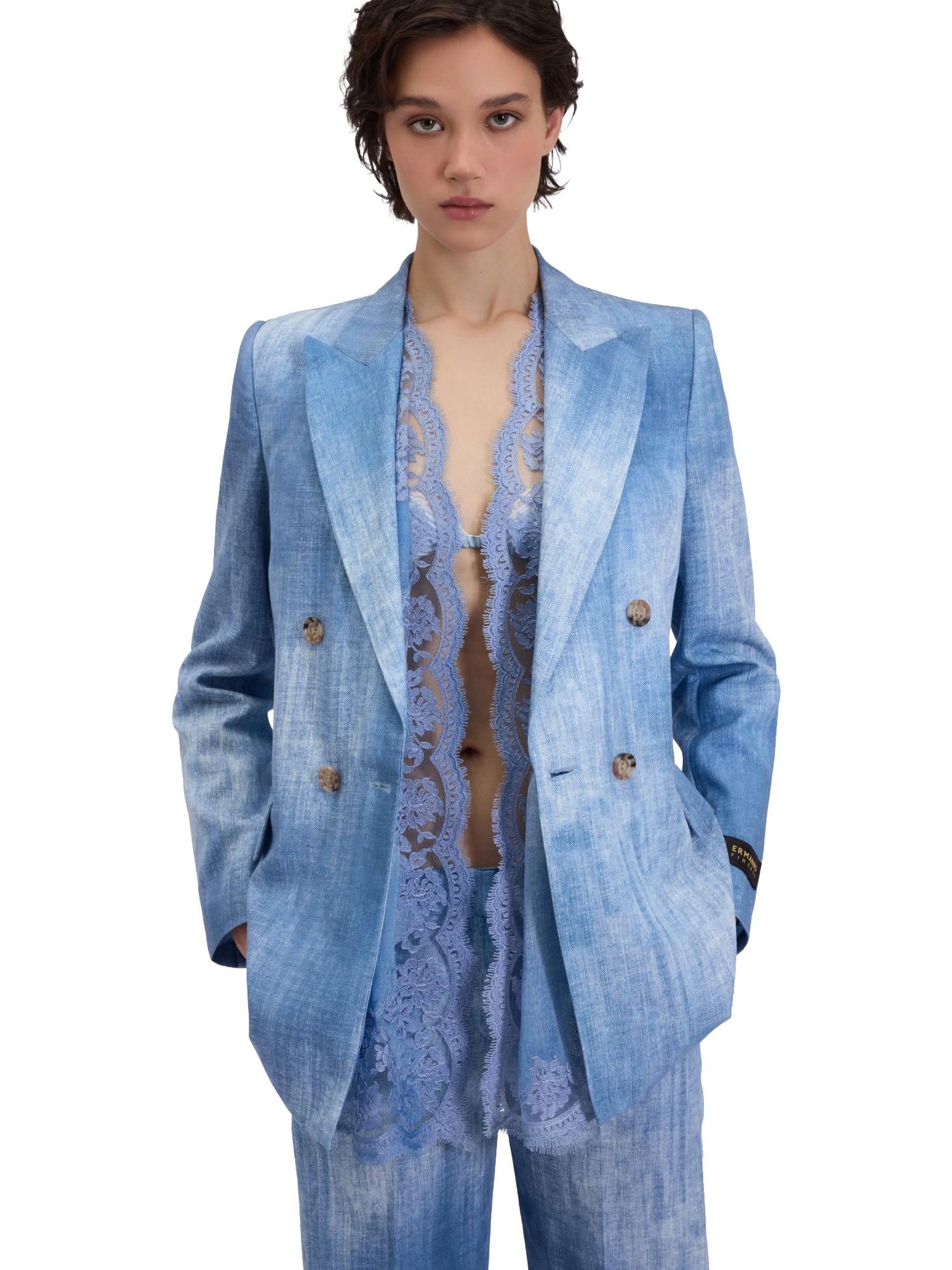 alt
Ermanno Firenze double-breasted jas met denimprint