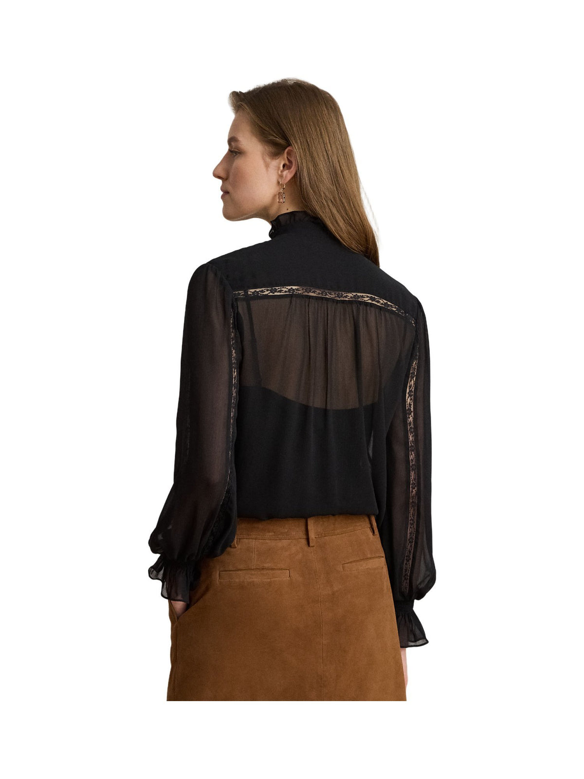 Camicetta in georgette stropicciata con bordo in pizzo