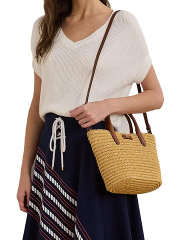 Lauren Ralph Lauren Borsa tote in pelle e rafia Brie 22