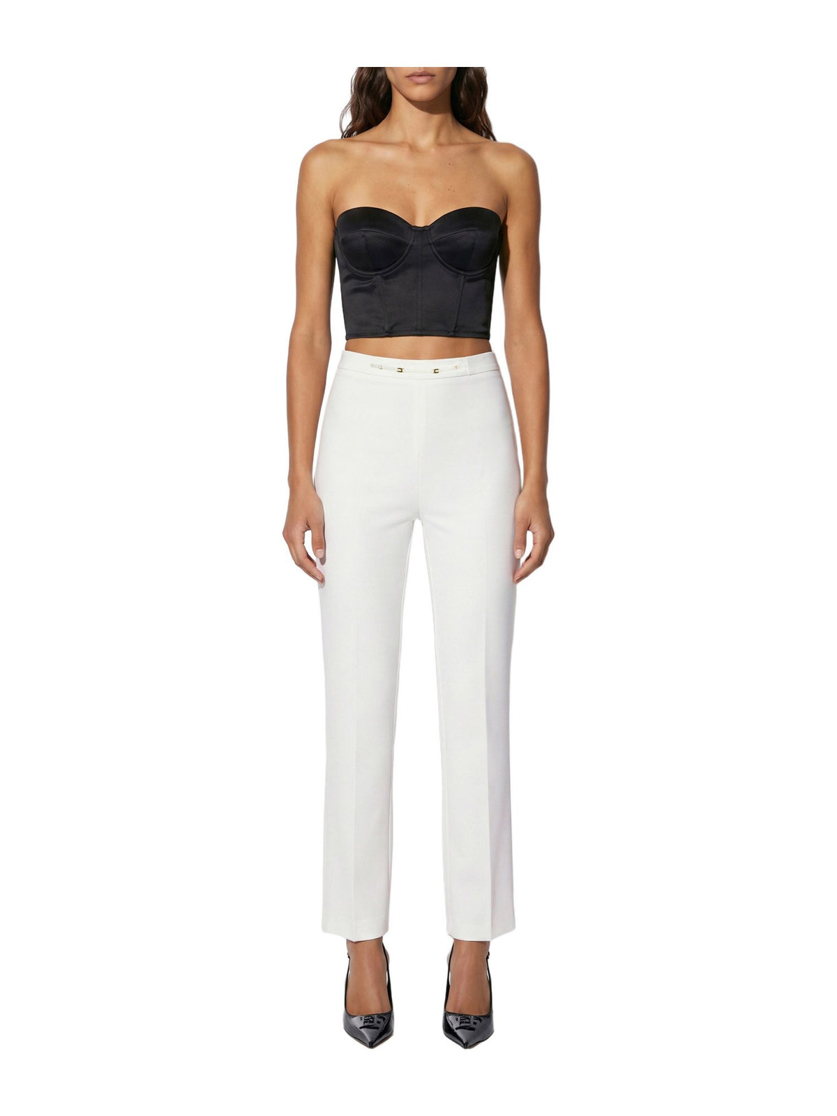 Pantaloni in doppio crêpe stretch con dettaglio gioiello