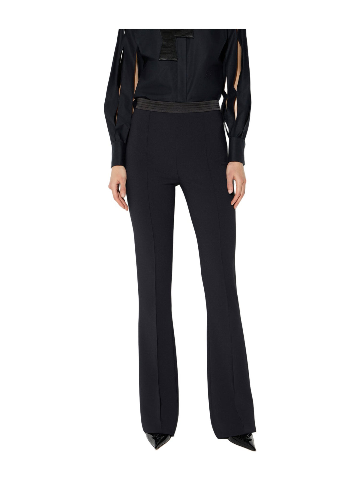 Pantaloni in doppio crêpe stretch e raso