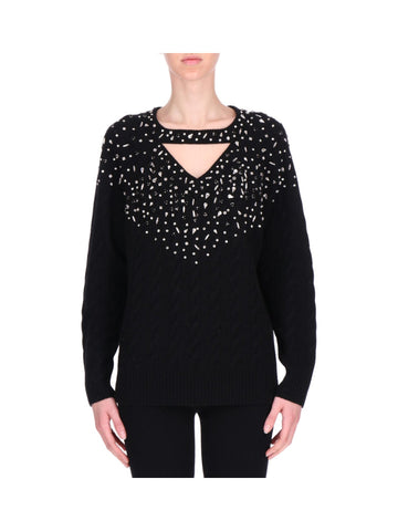 Maglione Intrecciato con Applicazioni Decorative