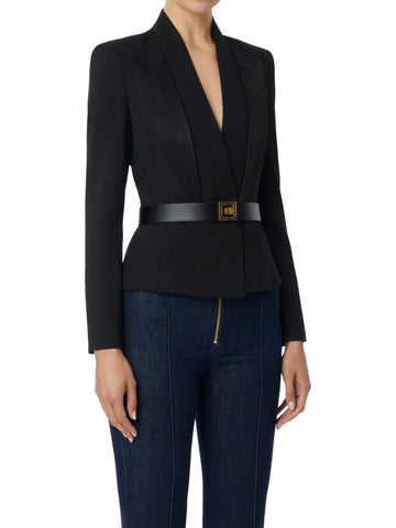 Elisabetta Franchi Giacca con cintura e revers in raso
