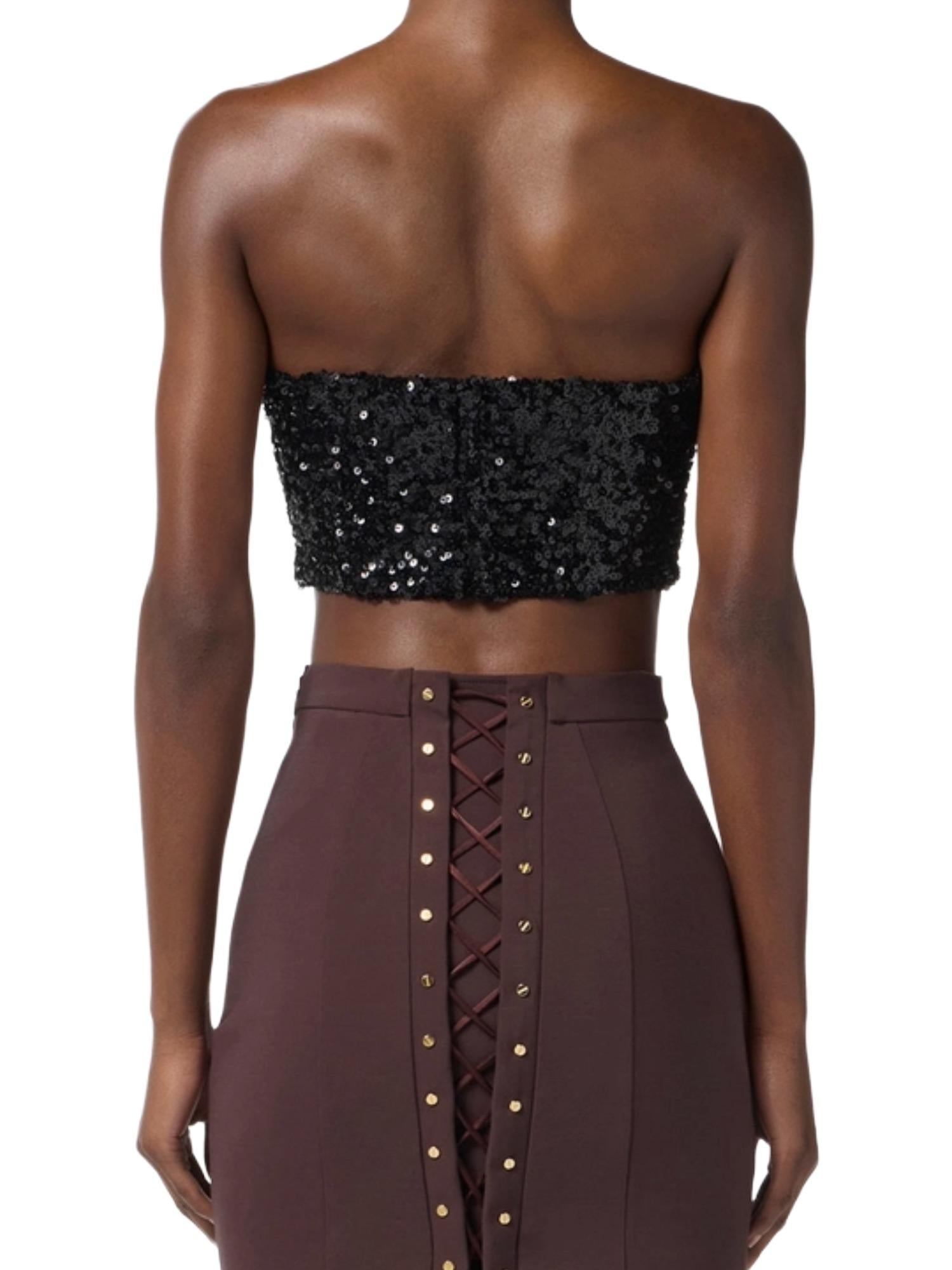 Elisabetta Franchi Top in paillettes con ganci gioiello